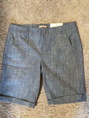 LOFT Blue Chambray Flat-Front Shorts